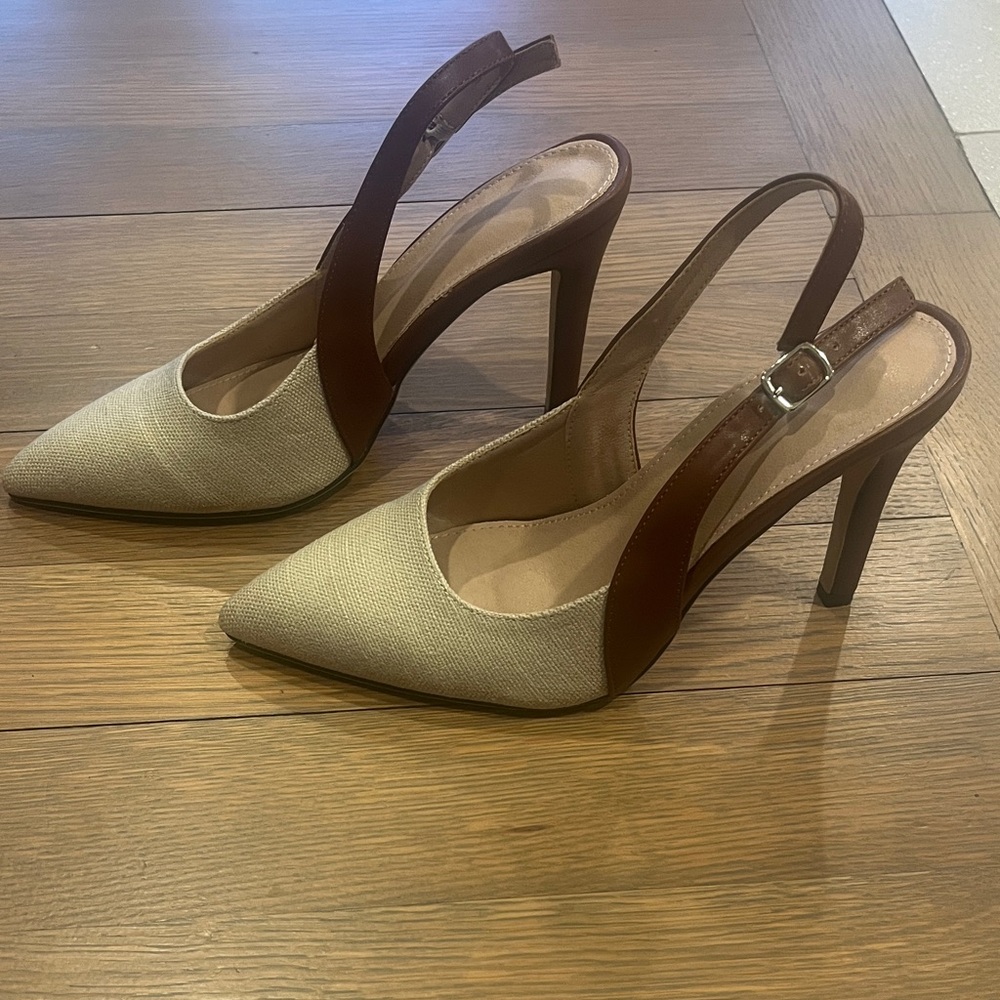 Elegant Tan and Brown Slingback Heels